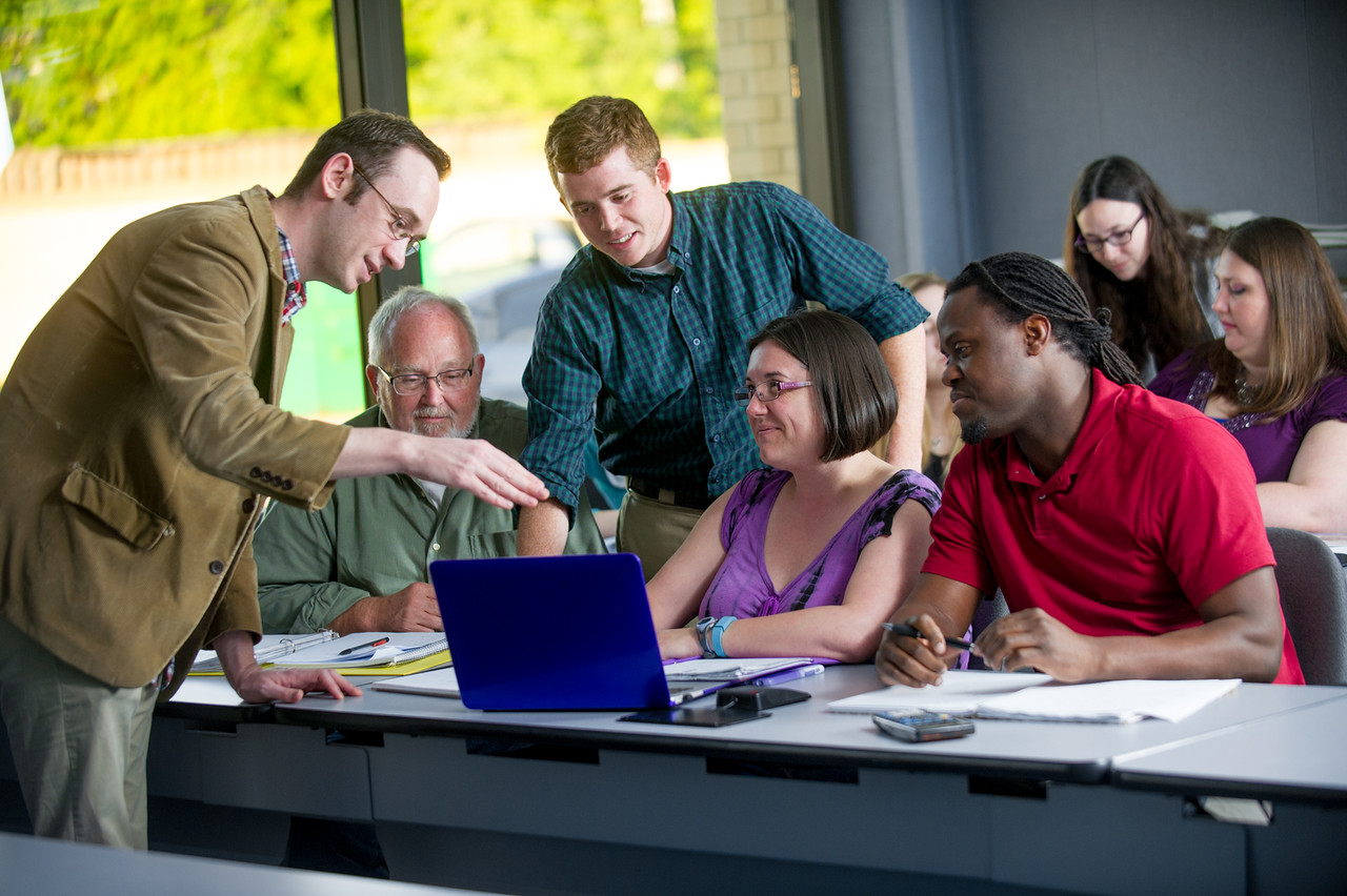 Students and professor in class