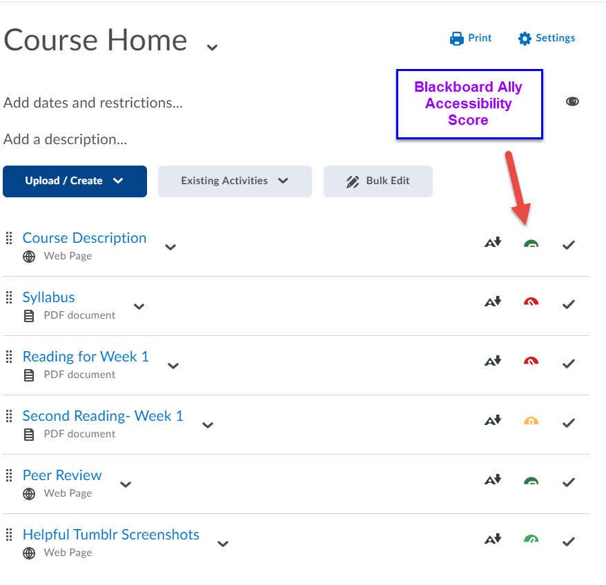 Ally Accessibility Score indicator
